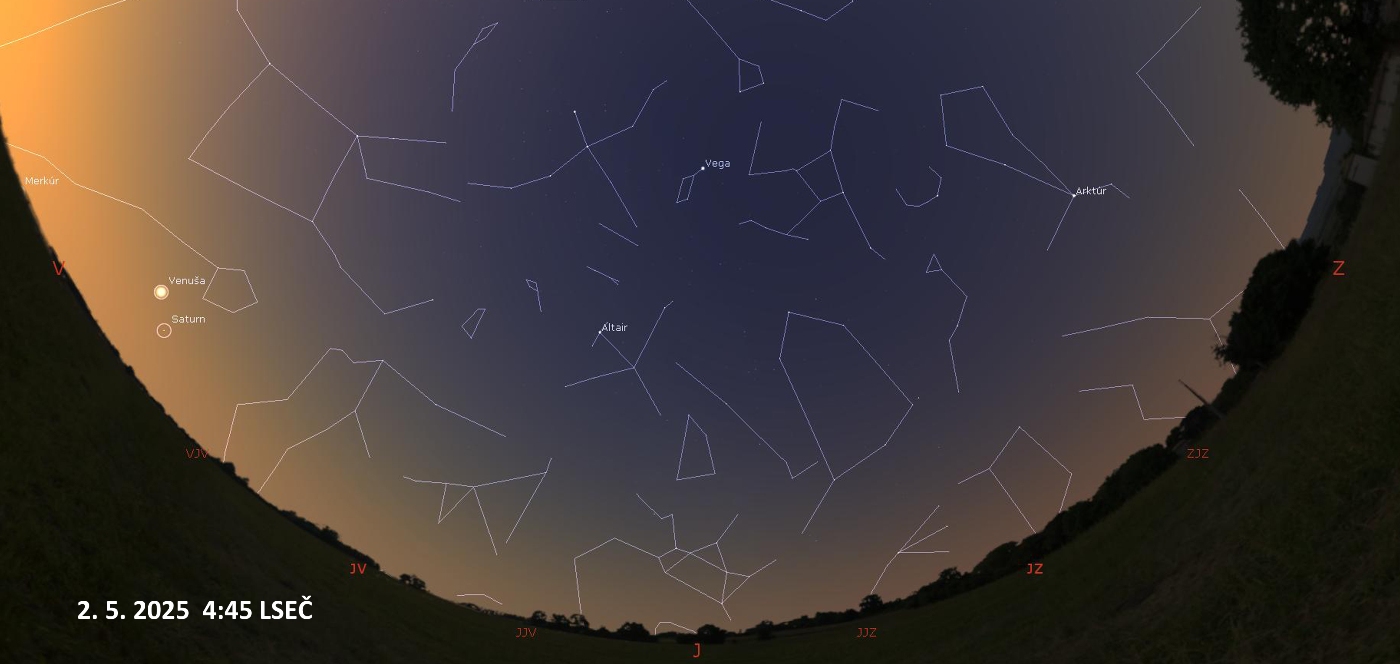 Zdroj: Stellarium Mapa rannej oblohy na aktuálny týždeň.