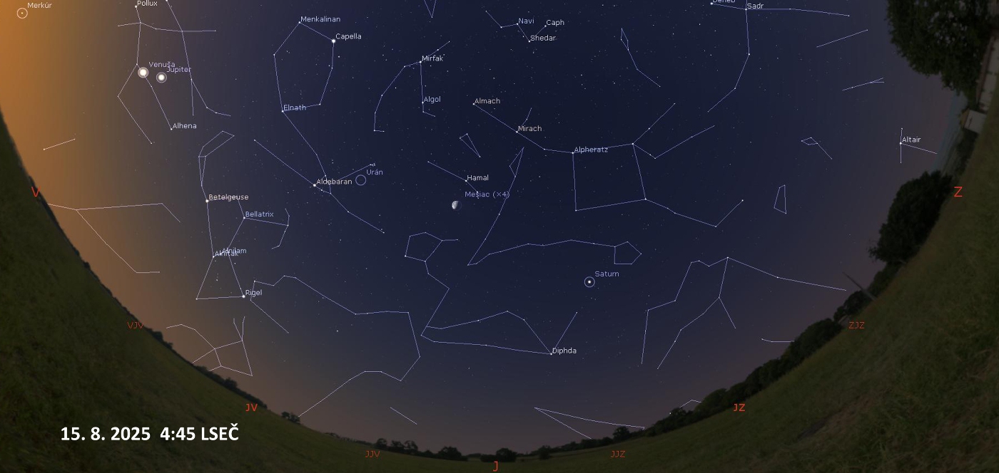Zdroj: Stellarium Mapa rannej oblohy na aktuálny týždeň.