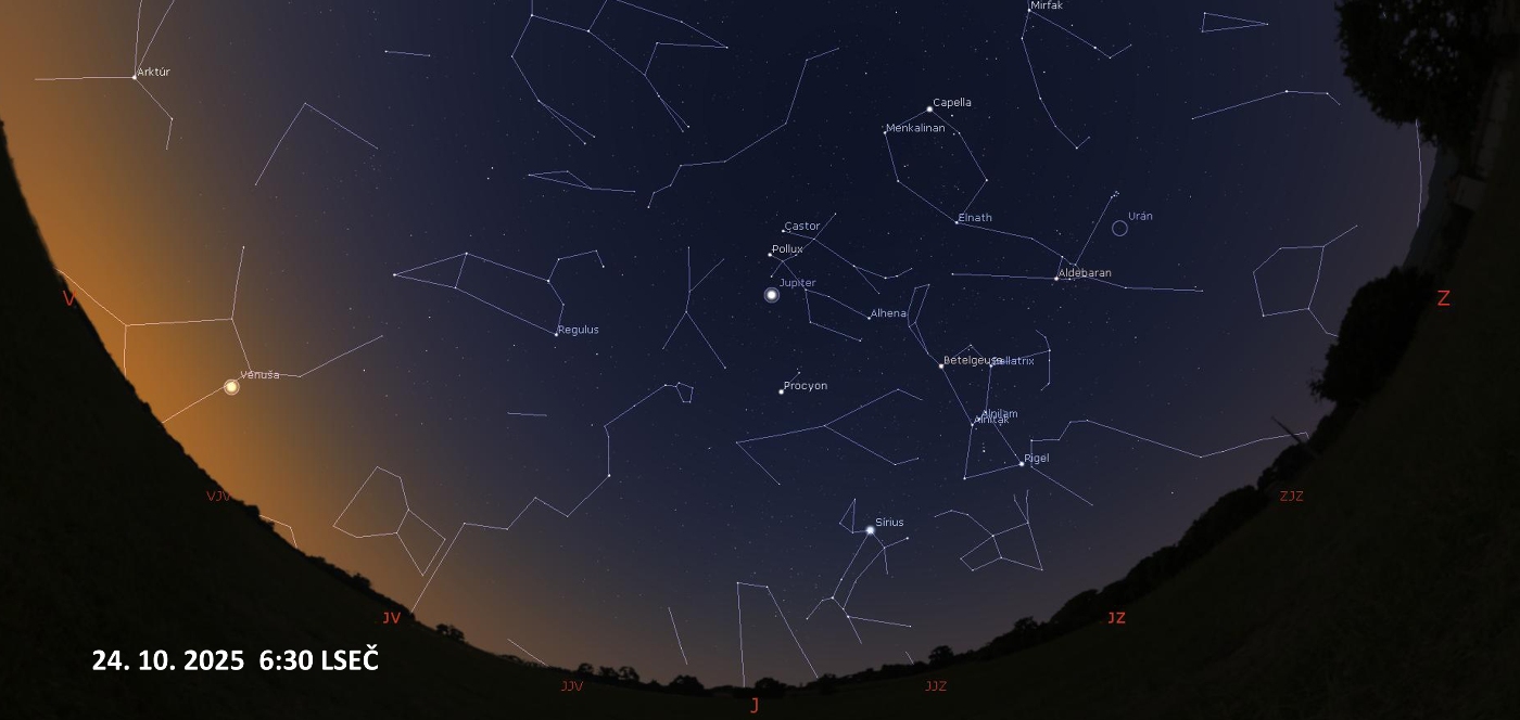 Zdroj: Stellarium Mapa rannej oblohy na aktuálny týždeň.