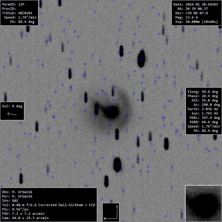 Snímka kométy 12P/Pons-Brooks pri outburste v januári 2024