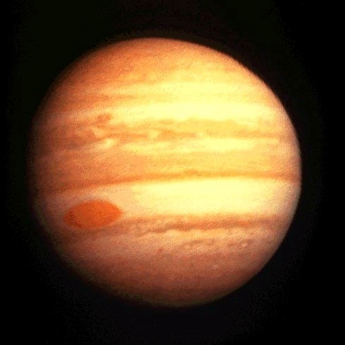 Snímka Jupitera zo sondy Pioneer 10 (zo vzdialenosti 2,557 milińov km nasnímaná 1.12.1973) Zdroj: https://commons.wikimedia.org/ Credit: NASA